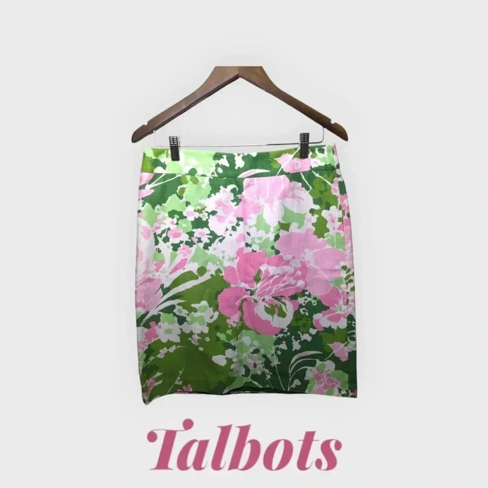 Talbots Womens Bright Royal Floral Short Pencil Spring/Summer Skirt Size 6